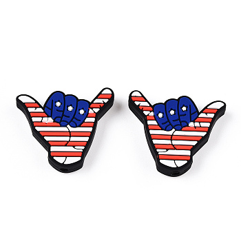 Independence Day Silicone Focal Beads, Silicone Teething Beads, Hand, 24.5x29.5x7mm, Hole: 2.2mm