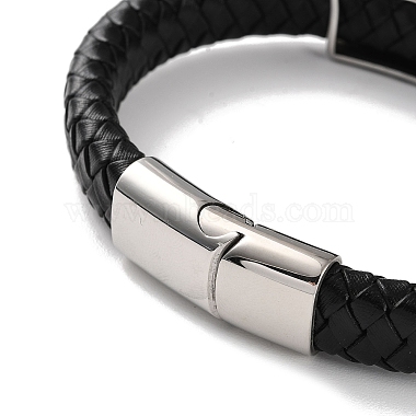 bracelets pour hommes en cordon de cuir pu noir tressé(BJEW-K243-33AS)-3
