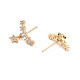 Clear Cubic Zirconia Curved Bar with Star Stud Earrings(EJEW-C023-02G)-2