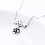 Paw Print & Bone & Heart Alloy Black Enamel Pendant Necklaces for Women, Platinum, 17.32 inch(44cm)(FS-WG4E09B-01)