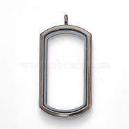Alloy Magnetic Locket Big Pendants, with Glass, Rectangle, Gunmetal, 57x29x7mm, Hole: 3.5mm, Inner Measure: 43x20mm(PALLOY-T052-17B)