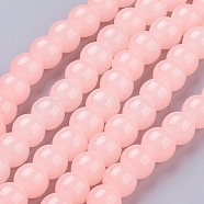 Imitation Jade Glass Beads Strands, Spray Painted, Round, Pink, 8mm, Hole: 1.3~1.6mm, about 100pcs/strand, 31.4 inch(X-DGLA-S076-8mm-04)
