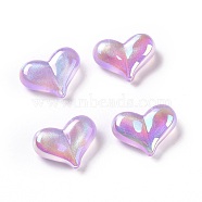 UV Plating Rainbow Iridescent Acrylic Beads, with Glitter Powder, Heart, Medium Purple, 16.5x22.5x9mm, Hole: 1.6mm(OACR-C010-01A)