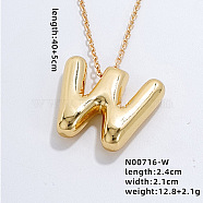 Stainless Steel Party Balloon Letter Pendant Cable Chain Necklaces for Women, Golden, Letter W, 15.75 inch(40cm)(YF1942-23)