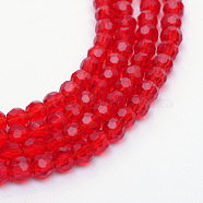 Transparent Glass Bead Strands, Faceted(32 Facets) Round, Red, 10mm, Hole: 1.5mm, about 72pcs/strand, 27 inch(X-GLAA-R166-10mm-01D)