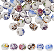 210Pcs 6 Style Handmade Porcelain Beads, Rondelle with Flower Pattern, Mixed Color, 8~8.5x7~7.5mm, Hole: 3~3.5mm, 35pcs/style(PORC-GL0001-01)