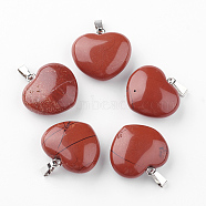Natural Red Jasper Pendants, with Platinum Tone Alloy Findings, Heart, 21~22x23x10mm, Hole: 2.5x5.5mm(X-G-S219-17E)