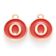 Golden Plated Alloy Enamel Charms, Cadmium Free & Lead Free, Enamelled Sequins, Flat Round, Red, Letter.O, 14x12x2mm, Hole: 1.5mm(ENAM-S118-03O)
