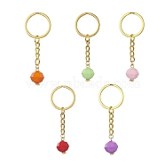 Faceted Round Acrylic Pendant Keychain, with Iron Split Key Rings, Mixed Color, 6.75~6.8cm(KEYC-JKC00484)