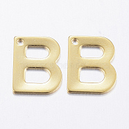 304 Stainless Steel Charms, Letter.B, Real 18K Gold Plated, 11x9x0.8mm, Hole: 1mm(X-STAS-P141-B)
