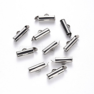 304 Stainless Steel Slide On End Clasp Tubes, Slider End Caps, Stainless Steel Color, 6x13x4mm, Hole: 3x1.5mm, Inner Diameter: 3mm(X-STAS-S115-01D-P)