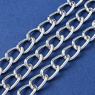 Oxidation Aluminum Curb Chains, Unwelded, with Spool, Silver, 12x8x2mm, about 131.23 Feet(40m)/Roll(CHA-E003-23S)