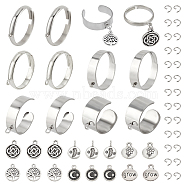 DIY Charm Ring Making Kit, Including 304 Stainless Steel Loop Ring Bases, Alloy Pendants, Tree of Life & Moon & Flower, Antique Silver & Stainless Steel Color, 70Pcs/box(STAS-NB0001-90)