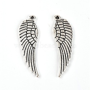 Tibetan Style Alloy Pendants, Wing, Nickel Free & Lead Free & Cadmium Free, Antique Silver, 30x9x1.5mm, Hole: 1.2mm(TIBEP-WH0003-06AS)