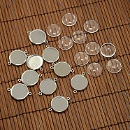 14mm Dome Clear Glass Cover and Platinum Brass Cabochon Connector Setting Sets, Cadmium Free & Lead Free & Nickel Free, Setting: 21.5x16x2.5mm, Tray: 14mm, Hole: 1.5mm(DIY-X0088-P-NR)