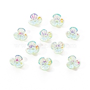 Electroplated 3-petal Flower Resin Cabochons, Nail Art Decoration Accessories, Light Green, 6x6.5x2.5mm, Hole: 1mm, 10pc/bag(MRMJ-R128-15D)