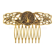 Alloy Hair Combs, Hair Accessories for Women, Tree of Life, Antique Golden, 79x52x10mm(PW-WG702E2-01)