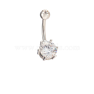 Platinum Plated Body Jewelry Cubic Zirconia Brass Navel Ring Navel Ring Belly Rings, with 304 Stainless Steel Bar, Clear, 11x25mm(AJEW-EE0001-05B)