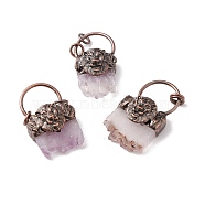Natural Druzy Amethyst Big Pendants, with Red Copper Tone Brass Findings, Rectangle with Lion, Cadmium Free & Lead Free, 46~51x25~30x16mm, Hole: 6mm(G-I324-18R)
