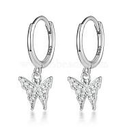 925 Sterling Silver Butterfly Hoop Earrings, with Clear Cubic Zirconia, Cute and Delicate, Platinum, 20x8mm(CU8243-2)