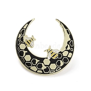 Bees Crescent Moon Alloy Enamel Pin Brooch, for Backpack Clothes, Black, 40x39x2mm(JEWB-R268-12)