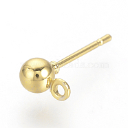Iron Ball Stud Earring Findings, with Loop, Golden, 6.5x4mm, Hole: 1mm, Pin: 0.8mm(X-KK-R071-09G)