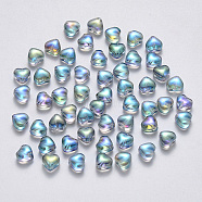 Transparent Spray Painted Glass Beads, AB Color Plated, Heart, Light Sea Green, 6x6x4mm, Hole: 0.7mm(X-GLAA-R211-02-D01)