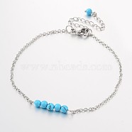 Round Synthetic Turquoise Beads Anklets, with Stainless Steel Chains and  Lobster Clasps, 220x2mm(AJEW-AN00103-01)