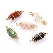 Natural & Synthetic Gemstone Linnks, with Real 18K Gold Plated Eco-Friendly Copper Wire, Double Terminated Pointed, Bullet, 29~30x10~10.5mm, Hole: 3~3.5mm(PALLOY-JF00918)
