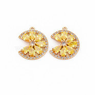 Brass Micro Pave Cubic Zirconia Charms, with Glass, Nickel Free, Real 18K Gold Plated, Flower, Gold, 18x15x3mm, Hole: 1mm(KK-S364-269B)