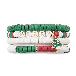 4Pcs 4 Style Handmade Polymer Clay Stretch Bracelets Set, Stackable Christmas Bracelets for Women, Mixed Color, Inner Diameter: 2-1/8~2-3/8 inch(5.5~6cm), 1pc/style(BJEW-TA00495)