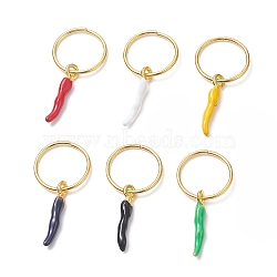 Alloy Enamel Braiding Hair Pendants Decoration Clips, for Hair Styling, with Iron Jump Rings, Horn of Plenty/Italian Horn Cornicello Charms, Mixed Color, 33~35mm, 6pcs/set(PALLOY-JF02065)