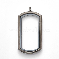 Alloy Magnetic Locket Big Pendants, with Glass, Rectangle, Gunmetal, 57x29x7mm, Hole: 3.5mm, Inner Measure: 43x20mm(PALLOY-T052-17B)