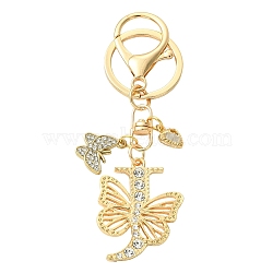 Alloy Rhinestone & Iron Keychain, Butterfly, with Rings and Clasps, Letter J, 100mm(KEYC-YW00279-05)