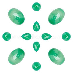 SUNNYCLUE 12 Pcs 3 Style Natural Agate Cabochons, Dyed, Teardrop & Oval & Half Round, Green, 12mm(G-SC0002-12)