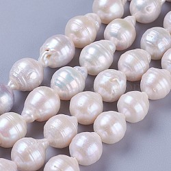 Natural Cultured Freshwater Pearl Beads Strands, Potato, White, 11~15x10~11mm, Hole: 0.6mm, about 29~32pcs/strand, 14.96 inch~15.35 inch(38~39cm)(PEAR-F010-13)