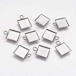 304 Stainless Steel Pendant Cabochon Settings, Plain Edge Bezel Cups, Square, Stainless Steel Color, Tray: 10x10mm, 15x11x1.5mm, Hole: 2.5mm(X-STAS-K166-07P)