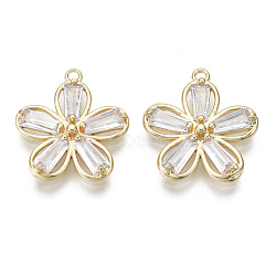 Brass Micro Pave Clear Cubic Zirconia Pendants, Nickel Free, Flower, Real 18K Gold Plated, 18.5x17x3mm, Hole: 1.2mm(KK-S348-538-NF)
