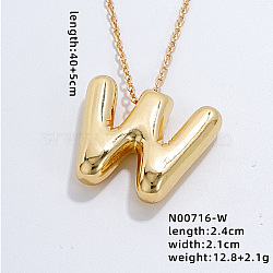 Stainless Steel Party Balloon Letter Pendant Cable Chain Necklaces for Women, Golden, Letter W, 15.75 inch(40cm)(YF1942-23)