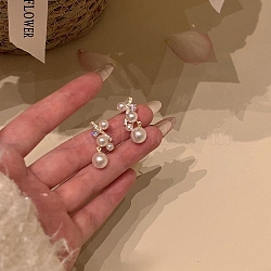 Alloy Rhinestone Stud Earrings, Plastic Pearl Beads Earrings with 925 Sterling Silver Pins, Golden, 50x50mm(WG46953-45)