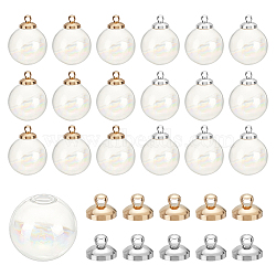 PandaHall Elite DIY Blank Globe Bottle Pendant Making Kit, Including Rack Plating Brass Bead Cap Bails, Round Handmade Blown Glass Globe Ball Bottles, Platinum & Golden, 60Pcs/box(FIND-PH0018-20)