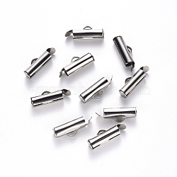 Non-Tarnish 304 Stainless Steel Slide On End Clasp Tubes, Slider End Caps, Stainless Steel Color, 6x13x4mm, Hole: 3x1.5mm, Inner Diameter: 3mm(X-STAS-S115-01D-P)