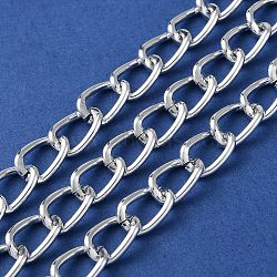 Oxidation Aluminum Curb Chains, Unwelded, with Spool, Silver, 12x8x2mm, about 131.23 Feet(40m)/Roll(CHA-E003-23S)