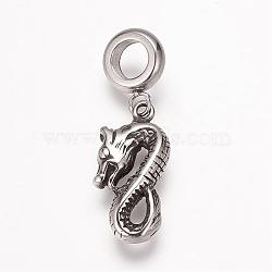 304 Stainless Steel European Dangle Charms, Large Hole Pendants, Antique Silver, Chinese Zodiac, Dragon, 30mm, Hole: 5mm, Pendant: 20x10x4mm(OPDL-K002-AS-06)