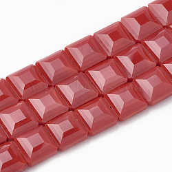 Opaque Solid Color Glass Beads Strands, Faceted, Square, Indian Red, 13x13x7.5mm, Hole: 1~1.2mm, about 27pcs/strand, 13.77 inch(35cm)(GLAA-N032-08K)