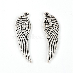 Tibetan Style Alloy Pendants, Wing, Nickel Free & Lead Free & Cadmium Free, Antique Silver, 30x9x1.5mm, Hole: 1.2mm(TIBEP-WH0003-06AS)