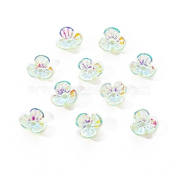 Electroplated 3-petal Flower Resin Cabochons, Nail Art Decoration Accessories, Light Green, 6x6.5x2.5mm, Hole: 1mm, 10pc/bag(MRMJ-R128-15D)