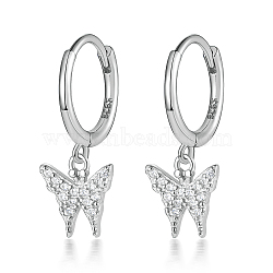 925 Sterling Silver Butterfly Hoop Earrings, with Clear Cubic Zirconia, Cute and Delicate, Platinum, 20x8mm(CU8243-2)