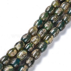 Tibetan Style dZi Beads Strands, Natural Agate Beads, Dyed & Heated, Oval, Auspicious Cloud Pattern, 13~14x9.5~10mm, Hole: 1.2mm, about 25pcs/strand, 13.39''(34cm)(TDZI-E005-01S)