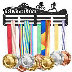 Sports Theme Iron Medal Hanger Holder Display Wall Rack, with Screws, Triathlon Pattern, 150x400mm(ODIS-WH0021-473)